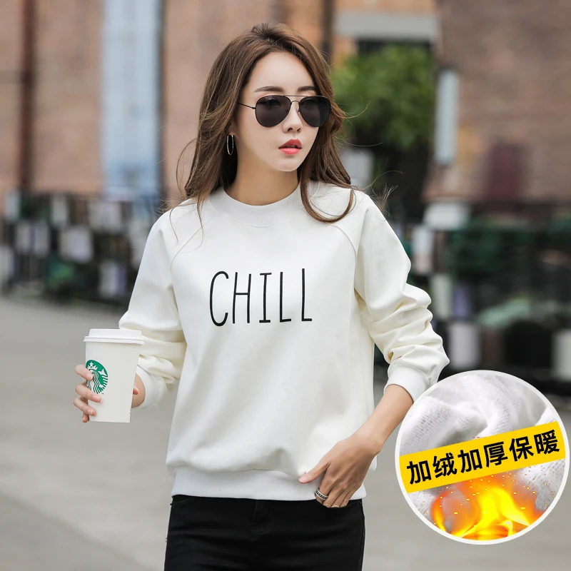 

2019 autumn and winter simple three-dimensional collar pullover sleeve and velvet hoodie women's large tacksuit