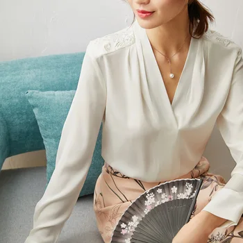 

New Embroidered Chinese style women s top heavyweight silk shirt spring long sleeve