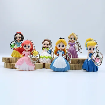 

Princess Keychain Snow White Belle Rapunzel Alice 6pcs/set 8-9cm PVC Action Figure Toys Keyring Model Toys For Christmas Gifts