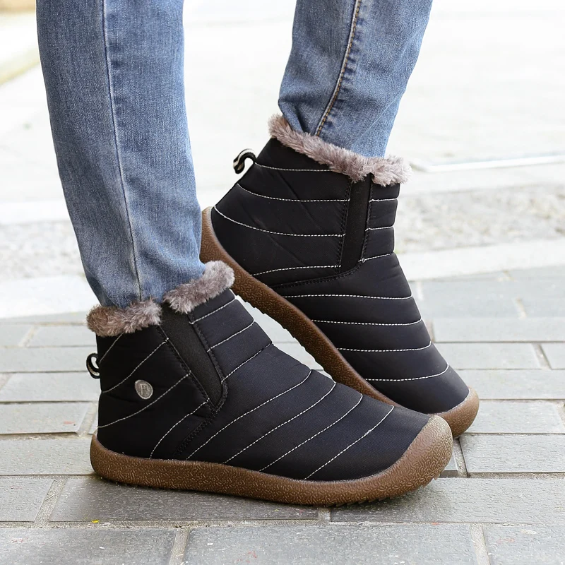 

2020 new winter boots men's warm fur waterproof non-slip boots shoes plush men's ankle boots snow warm size 35-48
