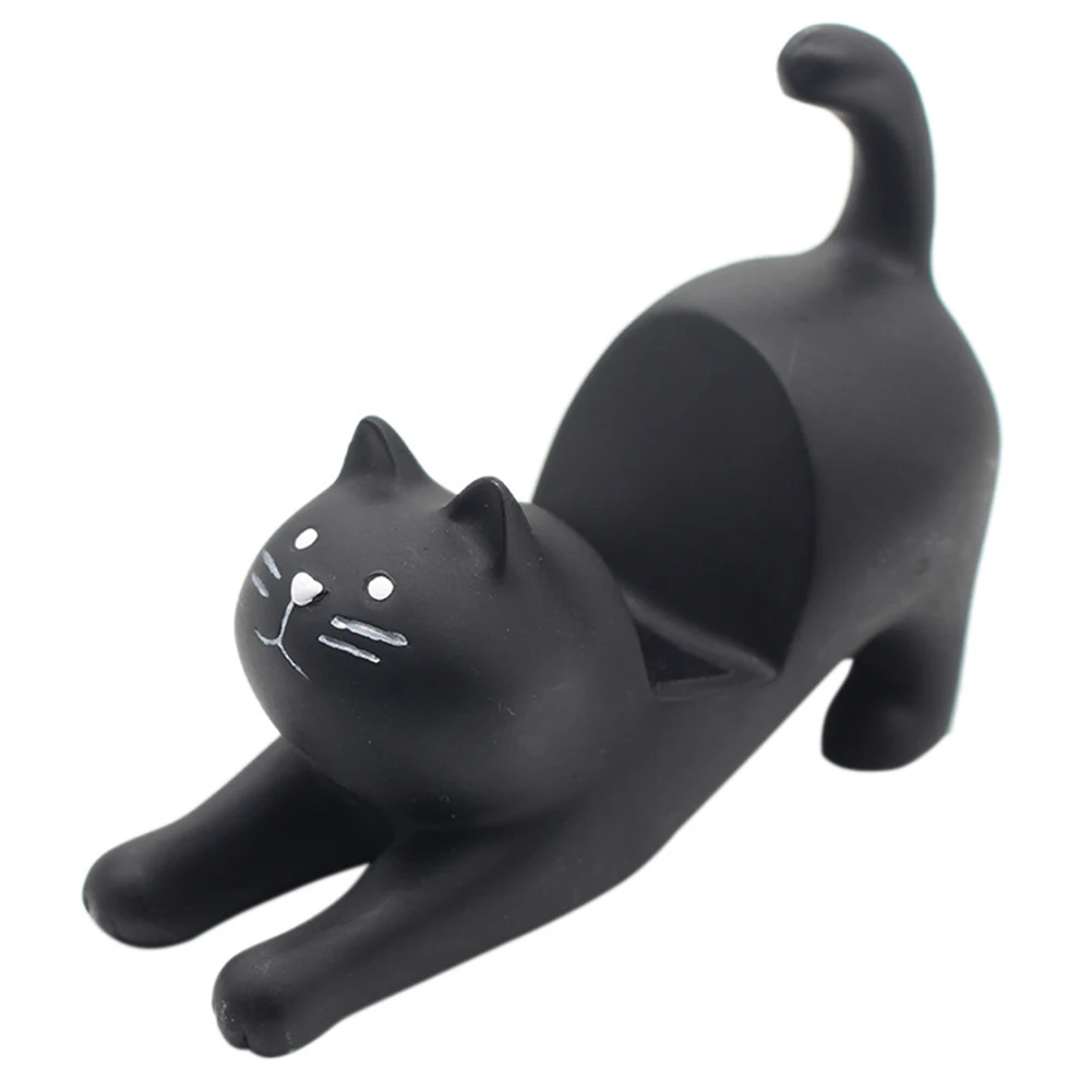 Держатель для телефона из смолы мини декоративная настольная подставка аксессуары прочный ленивый кронштейн настольная форма кошки портативная фиксация 3D мультфильм - Цвет: Черный