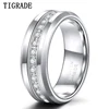 Tigrade 8mm Mens Tungsten Wedding Bands with Cubic Zirconia Trendy Eternity Ring Unisex CZ Inlaid High Polish Size 7-13 1