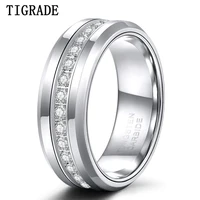 Tigrade 8mm Mens Tungsten Wedding Bands with Cubic Zirconia Trendy Eternity Ring Unisex CZ Inlaid High Polish Size 7-13 1