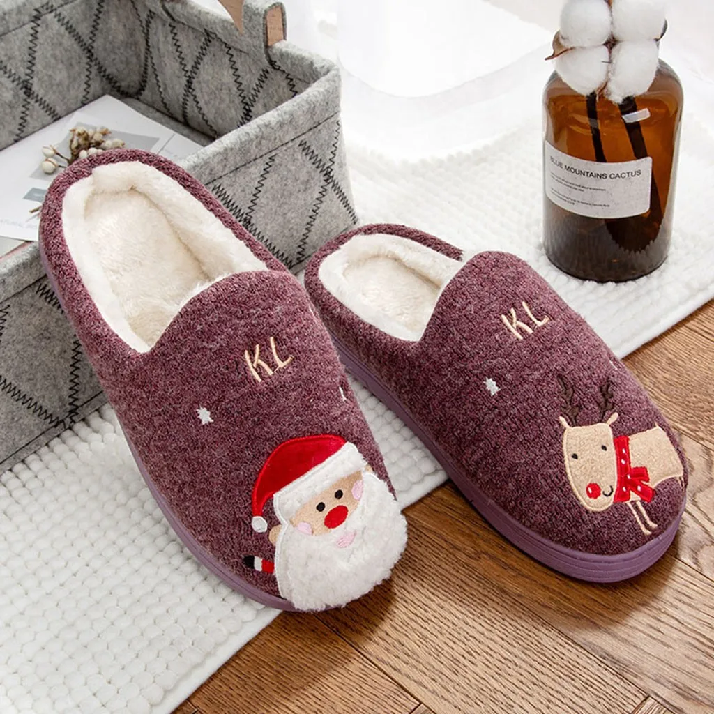 Мужские вьетнамки домашние тапочки обувь для него и для нее на Рождество платформа плоская подошва домашние тапочки с вышитым узором в виде оленей Cuty Санта Обувь в форме оленя тапочки Pantufa