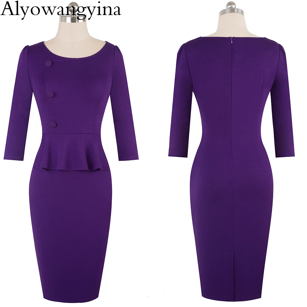 Alyowangyina, винтажная Женская мода, цветочный узор, пуговица, баска, Vestidos, деловые, офисные, вечерние, бодикон, женское осеннее платье, RB542