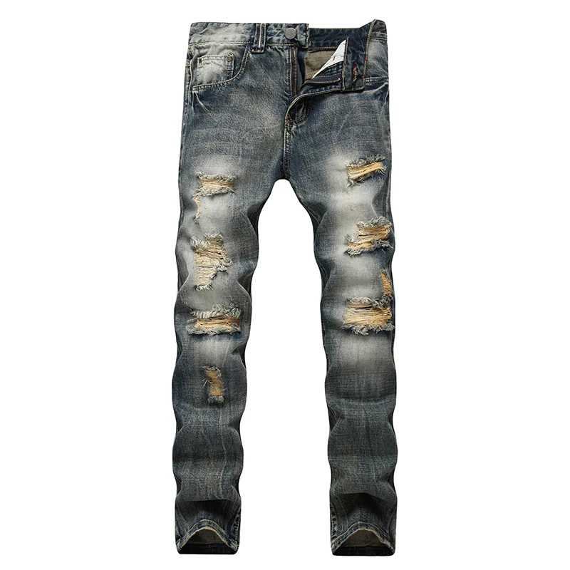Men straight jeans hip-hop men casual denim old pants brand motorcycles jeans rock ripped large size pants for male Men straight jeans hip-hop men casual denim old pants brand motorcycles jeans rock ripped large size pants for male