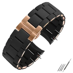 Stainless Steel-Infused Silicone Watchband - Unisex, Available in 20mm & 23mm for 23mm  men (Black rose gold)