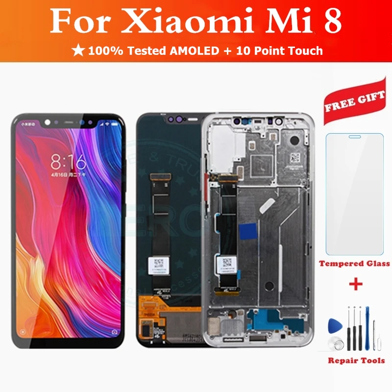ЖК-дисплей и рамка для Xiaomi Mi 8 10-точечный сенсорный экран Mi8 дигитайзер ЖК-дисплея