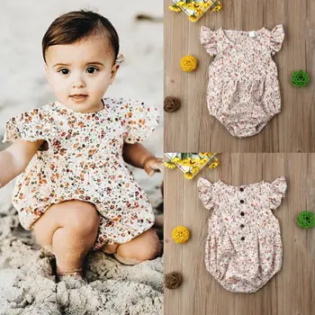 

Floral Print Newborn Baby Girls Dress 2020 Summer Cute Girls Ruffle Sleeve Romper Jumpsuit Clothes One Piece Outfit 9-24M