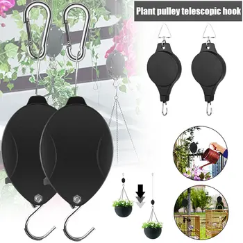 

1/2pcs Plant Pulley Retractable Hanger Hanging Planter Flower Basket Pot Hooks For Raising Outdoor Plants Lower Pulley Tool