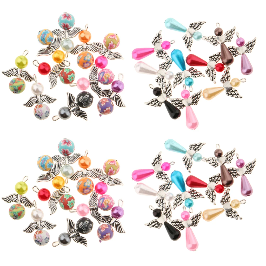 40 Pieces Pearl Spacer Alloy Mixed Angel Wings Spacer Beads for Creation Jewelry Bracelet Earrings DIY