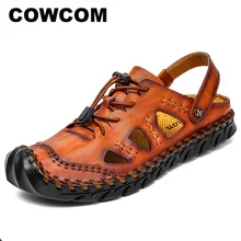 COWCOM 48 женские и мужские кожаные сандалии-Шлепанцы из натуральной кожи обувь ручной работы мужская обувь CLK