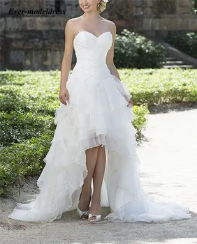 

Elegant High Low Wedding Dresses 2020 Sweetheart Appliques Boho Bridal Gowns Lace-Up Back Mariage Dresses Sweep Train Vestidos