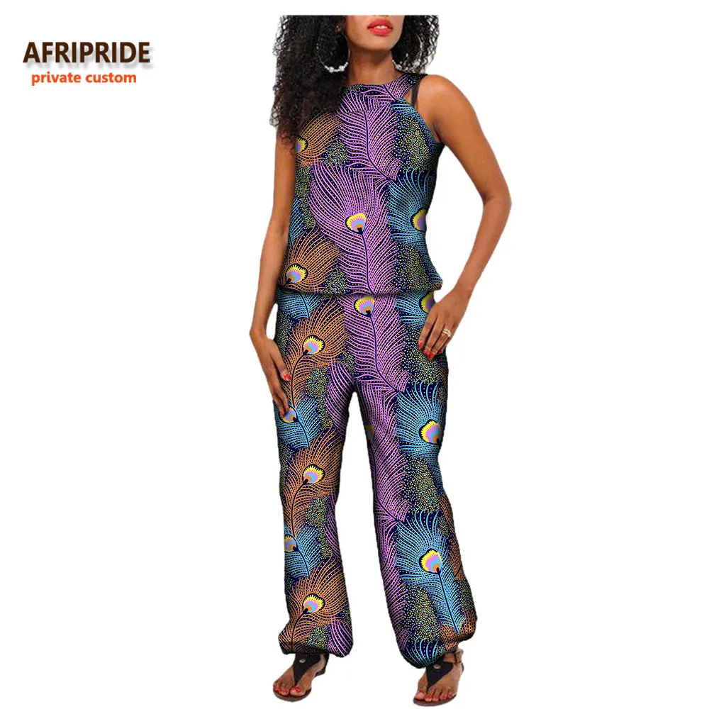 Afripride, африканские брюки, костюм для женщин, сделанный на заказ, топ без рукавов+ длинные штаны, хлопок, Женский Повседневный костюм, A722625 - Цвет: 545J