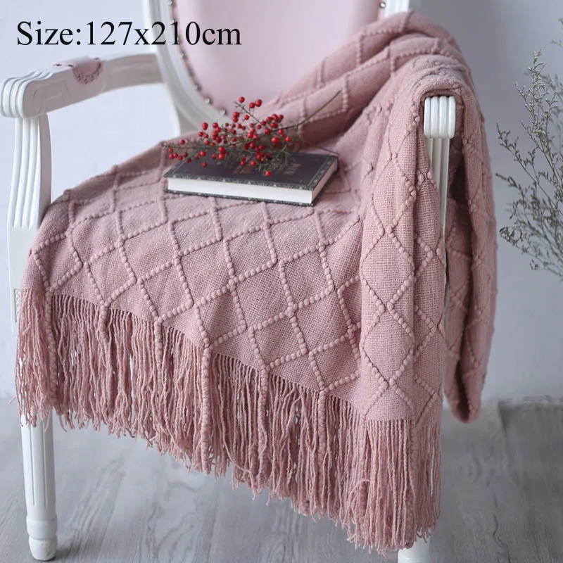 Супер мягкий искусственный кашемир плед одеяла с кисточками украшения дома Nordic Стиль Повседневное вязаный Одеяло для кровати дивана крышка одеяло - Цвет: Pink-A