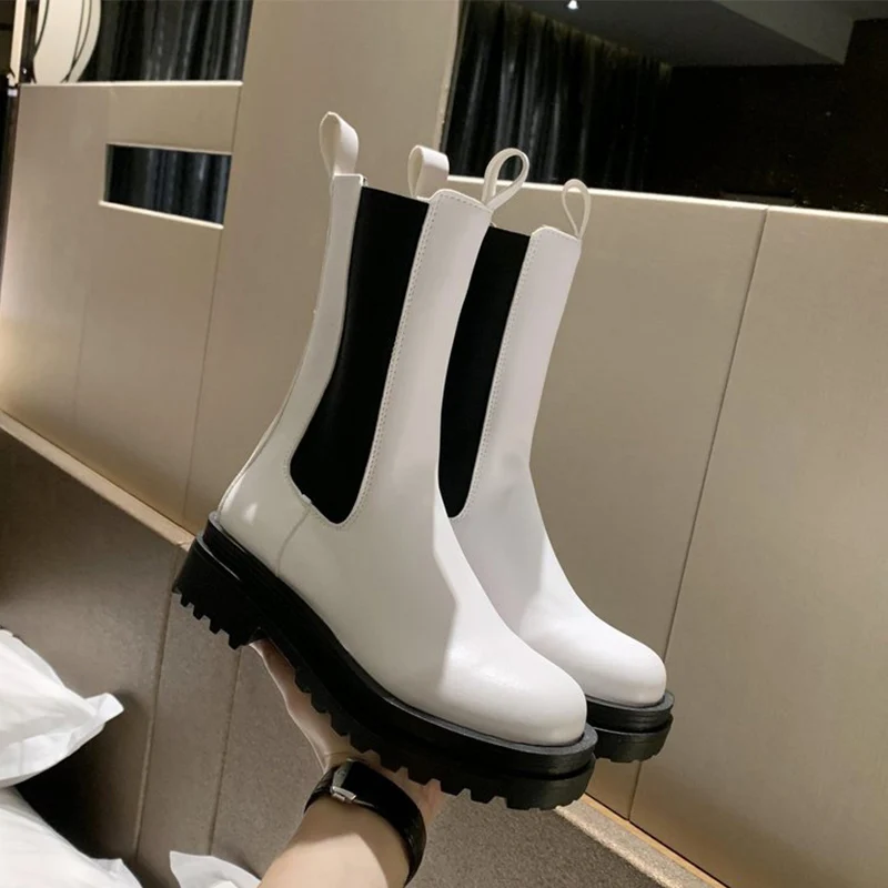 

Women Chunky Heel Ankle Boots Woman Shoes Autumn Brand Designer Chelsea Boots Female Platform Boots Lasdies Fashion Black White