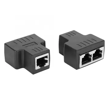 

2PCs Ethernet Cable Adapter 1-in 2-out RJ45 Female Interface LAN Connector Cable Extender Splitter for Internet Wire Hot