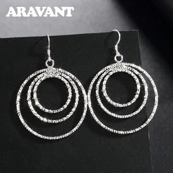 925 Silver Earrings For Women Shiny Three Round Circle Earring Silver Jewelry Gift