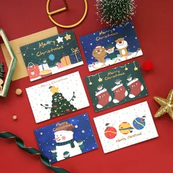 Carte créative de joyeux noël pour enfants, dessin animé mignon, bas de bonhomme de neige, carte de vœux cerf, enveloppe en papier kraft 