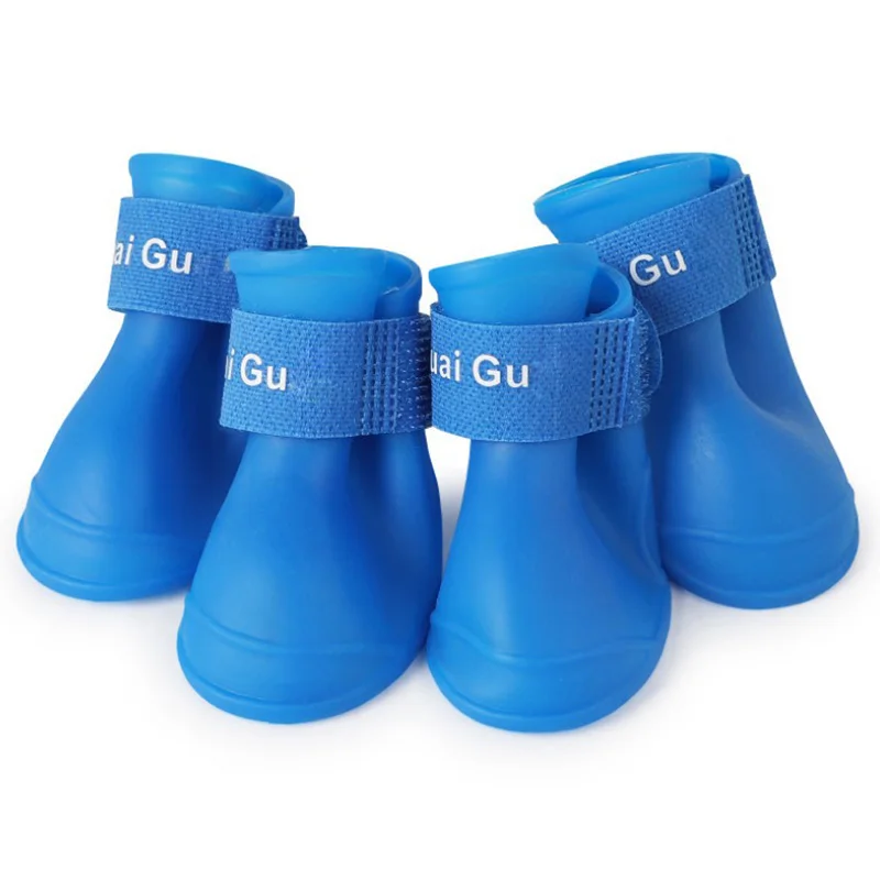 Blue Dog Shoes Непромокаемые сапоги для собаки водонепроницаемая обувь для животных плюшевая обувь зимние сапоги для щенков Чихуахуа ПВХ экологически чистая смола - Цвет: Blue Dog Shoes