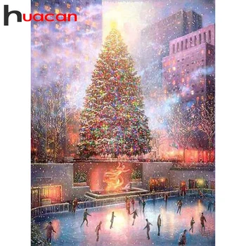 

Huacan Diamond Painting Christmas Tree Cross Stitch Home Decoration Diamond Embroidery Mosaic Skating Wall Art
