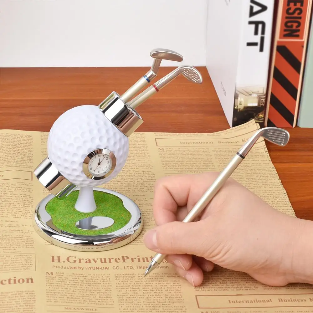 Golf Pen Holder with Clock Office Desktop Decoration Ball Pen Holder Stand with 3 Color Golf Souvenirs Unique Gifts for Golfer|Golf Training Aids| - AliExpress