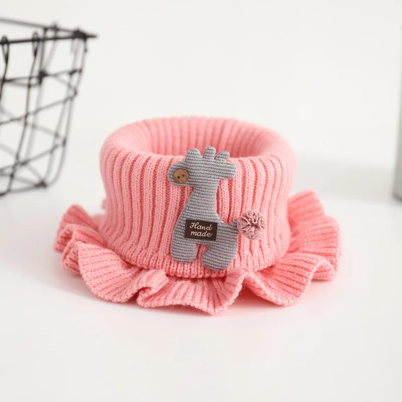 Pink Детский трикотажный зимний шарф с милым рисунком оленя, однотонный детский шарф, шейный платок для мальчиков и девочек, теплые шарфы с воротником - Цвет: Pink