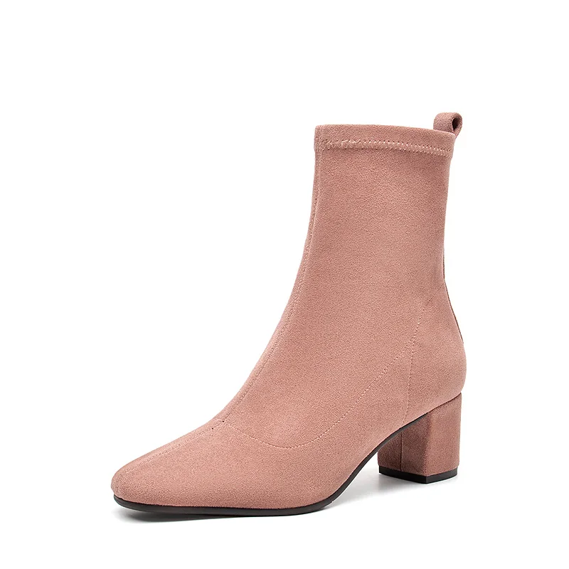 Pink BeauToday/женские ботинки из эластичной ткани, с круглым носком, без шнуровки; эластичные ботильоны; сезон осень-зима; обувь на высоком каблуке; ручная работа; 02404 - Цвет: Pink