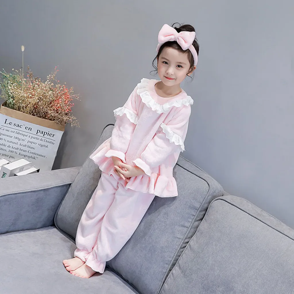 Высококачественные осенние детские пижамные комплекты; пижамы для девочек; домашняя одежда из хлопка с длинными рукавами; одежда для маленьких девочек; детская зимняя одежда для сна