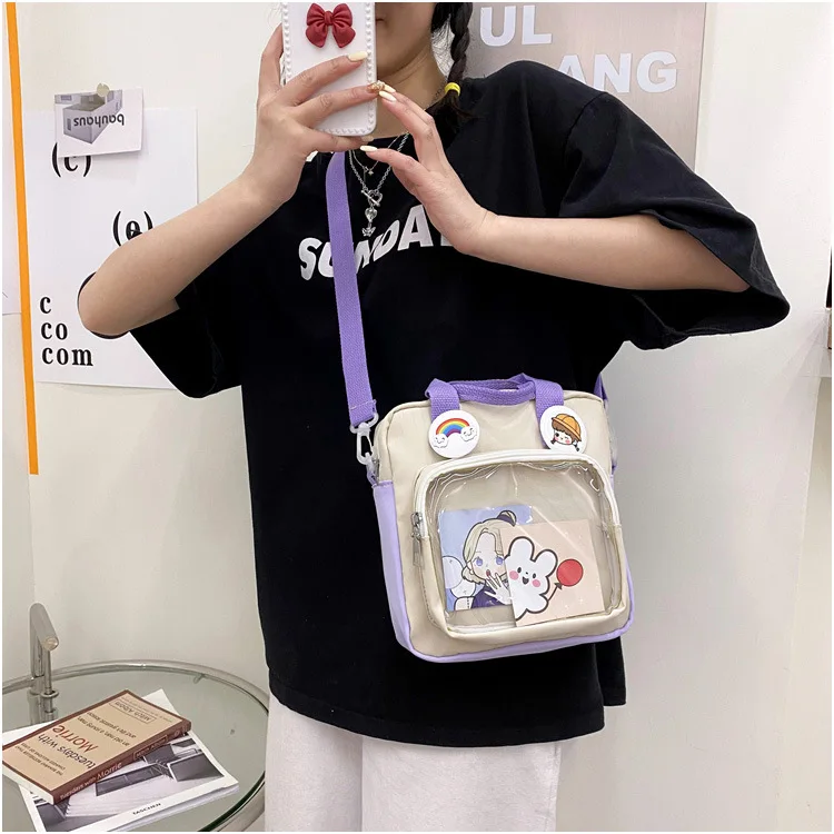 ItaBag Nylon Square Japanese Style Ladies Transparent Bag Lolita Girl Transparent PVC Ita Bag One-Shoulder Itabag Tote Bag Large