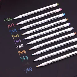 Stylos marqueurs pour dessin artistique, peinture, stylo de couleur métallique pour papier noir, fournitures scolaires et de bureau, stylo de Signature, 10 pièces 