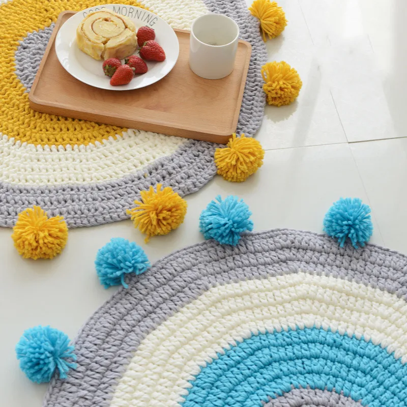 Скандинавский стиль, ручная работа, шариковые коврики, коврик для окна, детский коврик для ползания, вязаное шерстяное одеяло, реквизит для съемки, коврик для домашних животных