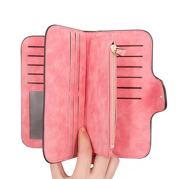 

New Candy-Colored Women's Tri-Fold Long Wallet Vintage Scrub Buckle Multi-Function Large Capacity Card Holder Wallet