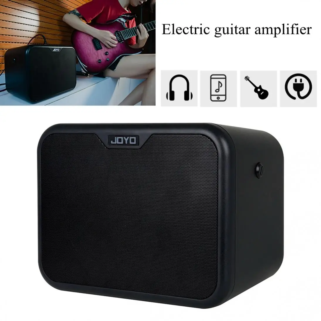 Mini Altavoz de 5 W Volumen Eléctrico Sintonizador Amplificador Ajustable Entrada de Guitarra Salida de Auriculares Altavoz de Audio Portátil Negro con Correa 