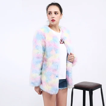 

Winter Women Colorful Faux Fur Coat Thicken Warm Female Fake Fur Coats Jackets Gradual Color Artificial Fox Fur Coat PC287