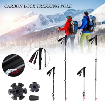 

1Pc Outdoor Portable Carbon Fiber Trekking Pole Lightweight Lock Collapsible Compact Walking Stick Hiking Climbing Equipment