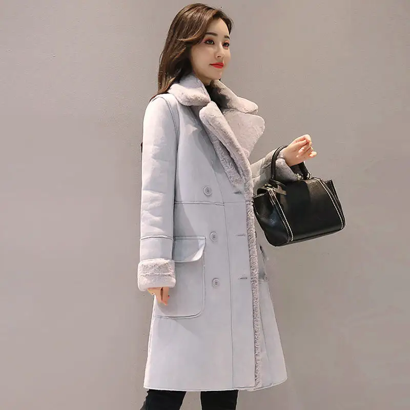 light grey Овечья шерсть замшевая зимняя куртка женская плюс бархатная утепленная куртка Женское пальто Теплые Длинные парки Mujer хлопковое пальто для женщин C5769 - Цвет: light grey