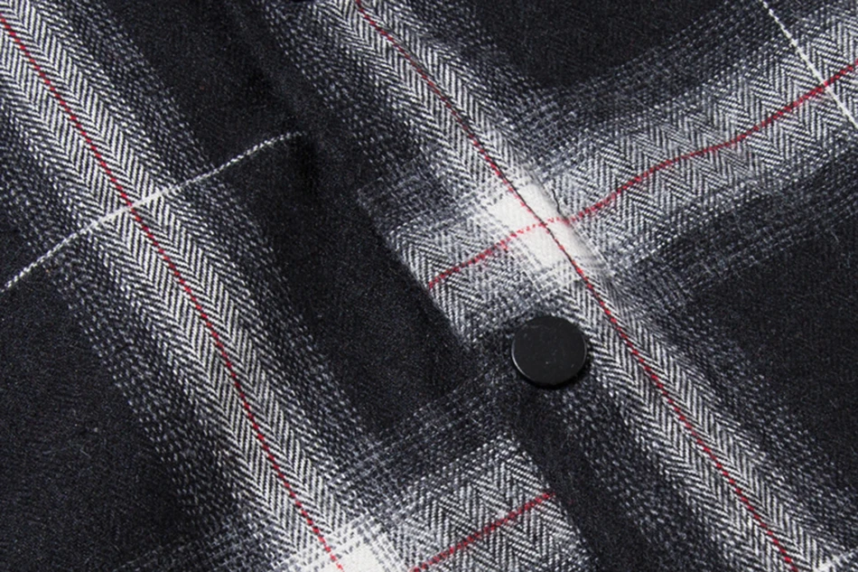 Camisa Masculina, Мужская Осенняя уличная длинная клетчатая рубашка с отворотом, свободная вышитая рубашка с изогнутым подолом в стиле хип-хоп, мужская рубашка