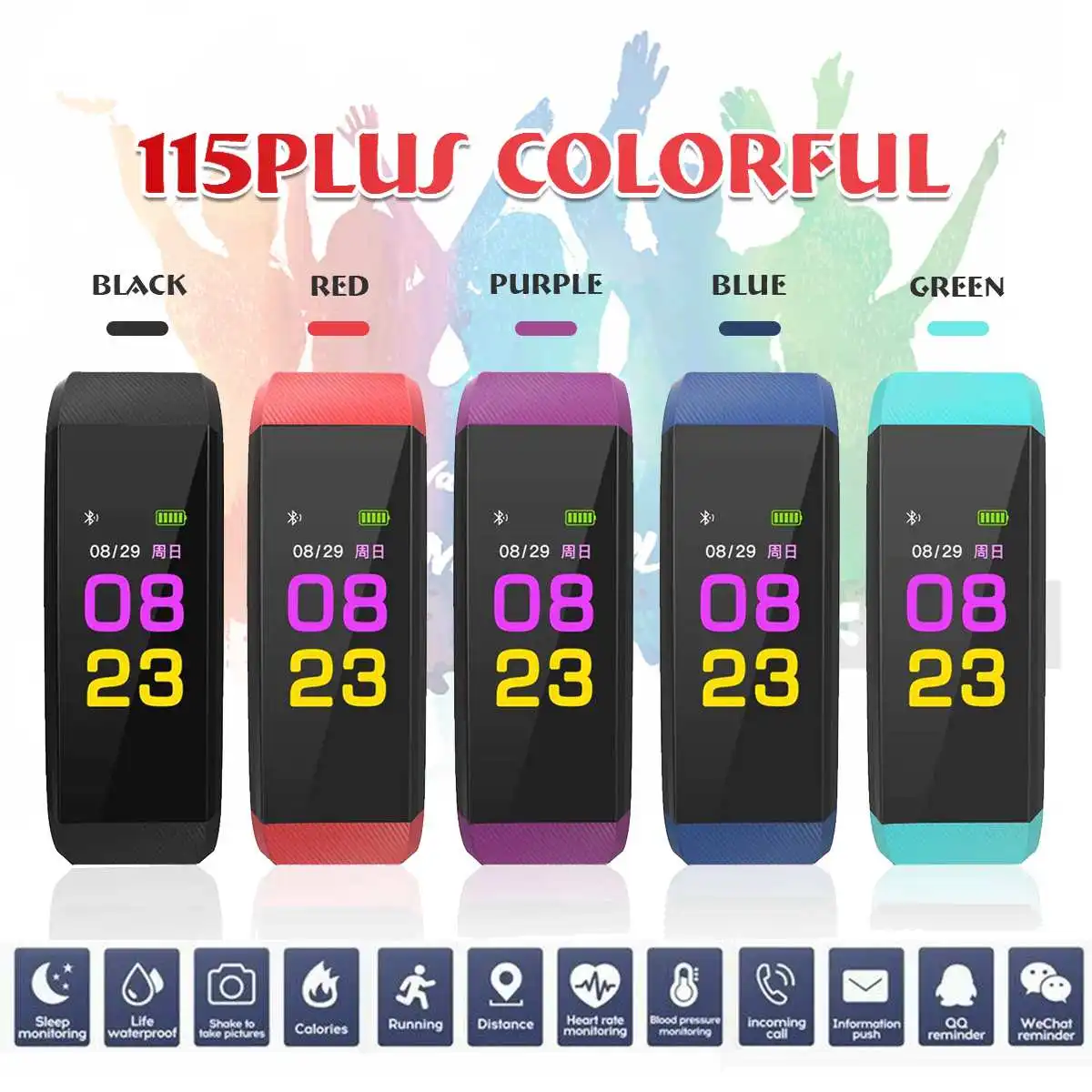 

Color Screen bluetooth Smart Bracelet Heart Rate Blood Pressure Monitoring Smart Band Fitness Trackers Sport Health Wristband