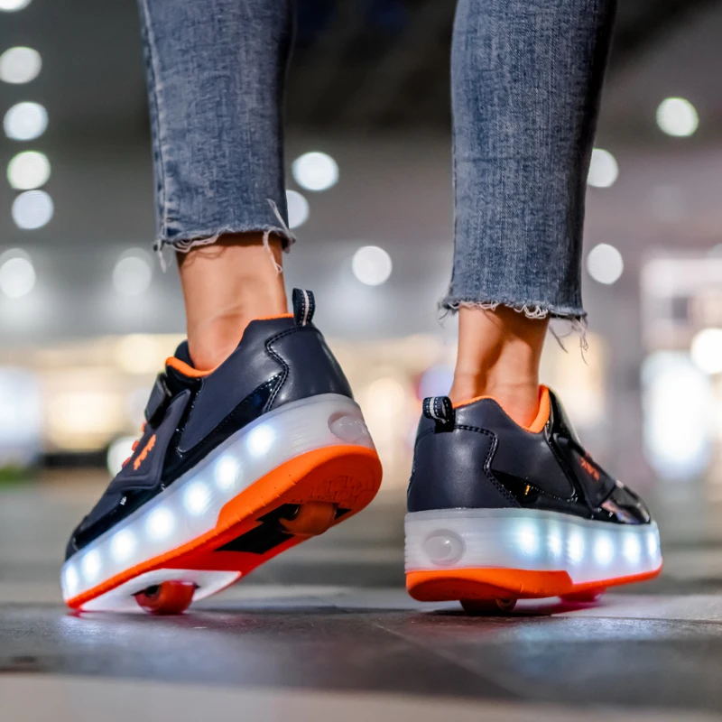USB Charging Children Sneakers with Two Wheels Girls Boys Led Shoes Kids Boy Girl Roller Skate | Детская одежда и обувь