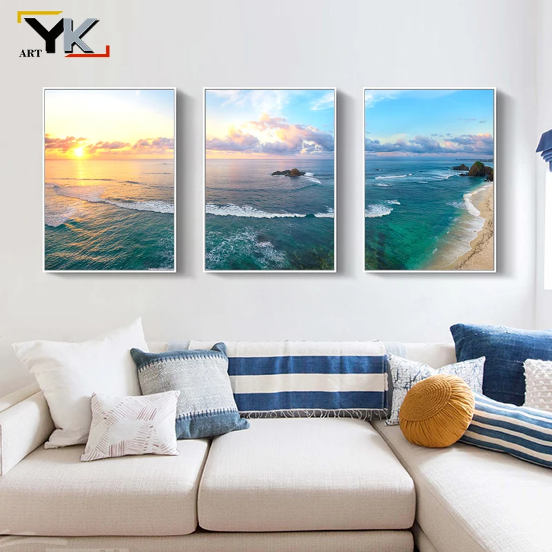 Пейзаж заката над пляжем скандинавские постеры с принтом Картина на холсте