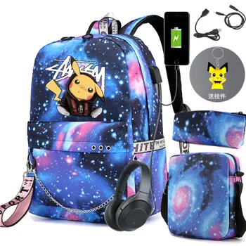 

Anime Pokemon Backpack For Girls Boys School Bags Laptop Bag Waterproof Multifunction USB Charging Travel Shoulder Bag Bolsa