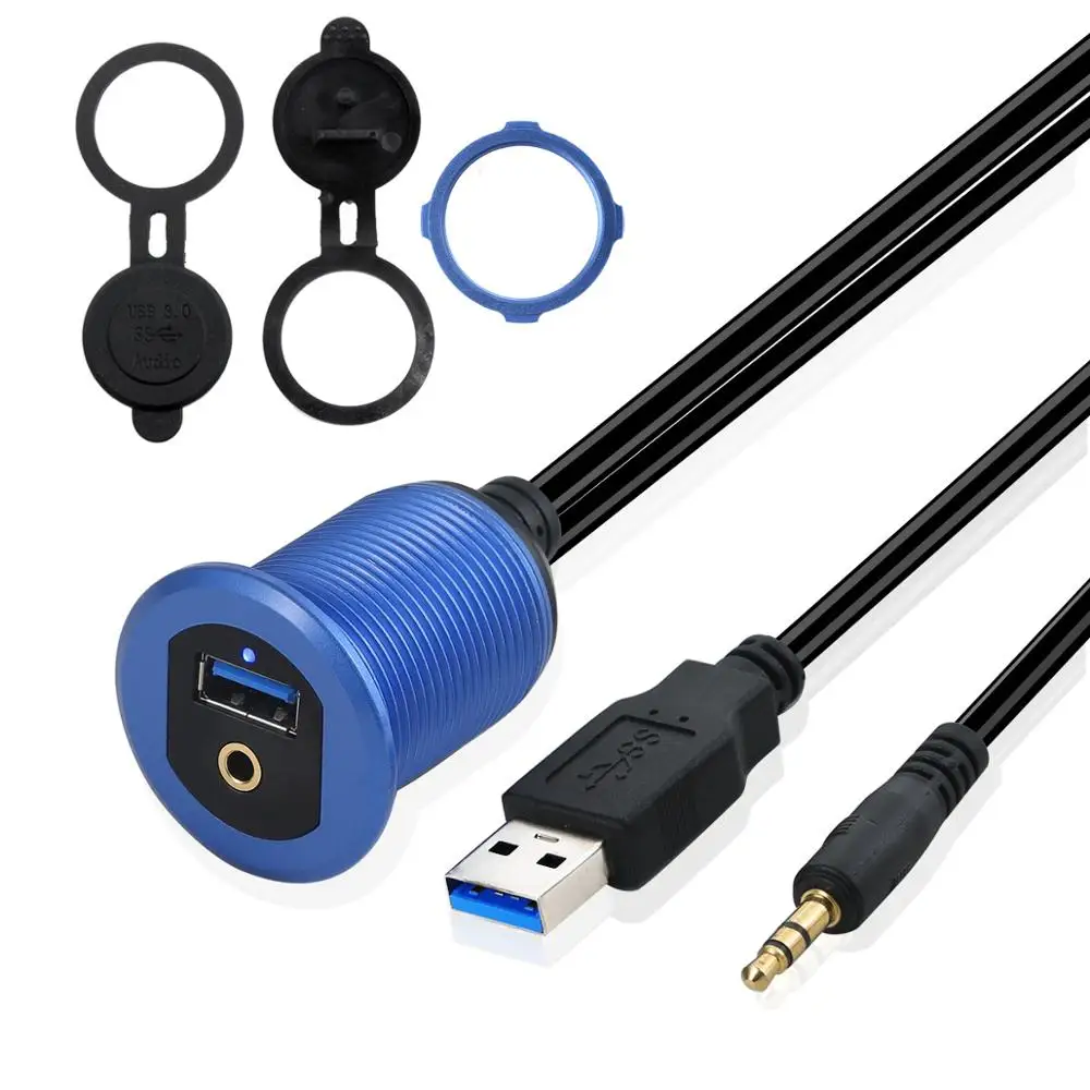 U3-Y06-BLUE Светодиодный USB 3,5 мм 1/8 Aux свинцовый Удлинительный кабель жила монтажная панель 1 м - Цвет: U3-Y06-BLUE