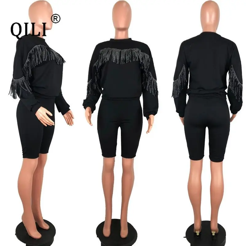 QILI модный короткий комбинезон с бахромой, костюм из двух частей, весенний повседневный комбинезон, женский комбинезон