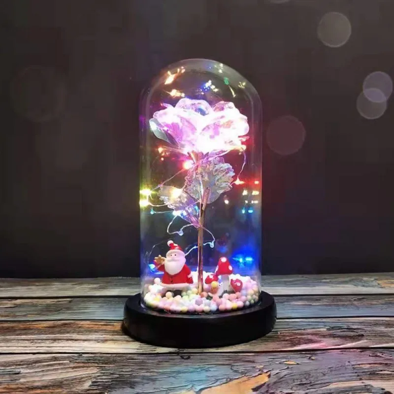 24K Foil Gold Rose In A Glass Dome With LED Light For Wedding, Valentine's Day, Christmas, Halloween Decorations - Цвет: C