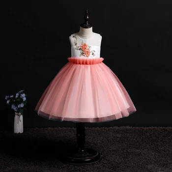 

New girls dresses sleeveless flowers children's clothing small dress skirt European and American host performance princess skirt