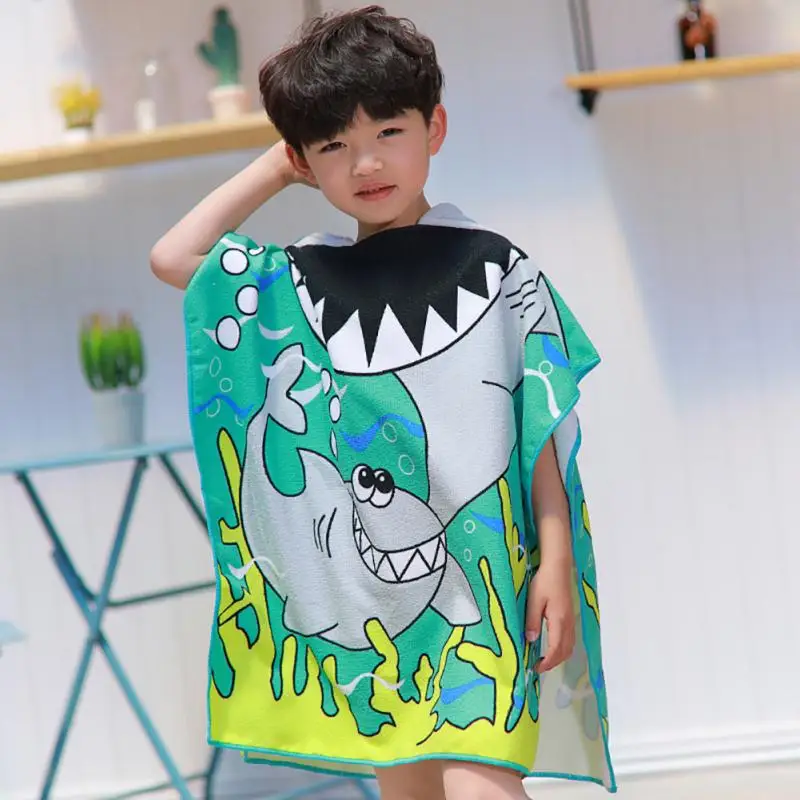 Kids Cute Cartoon Hooded Cloak Beach Towel Animal Printed Microfiber Baby Boys Girls Kids Swimming Bath Towel 120x60cm