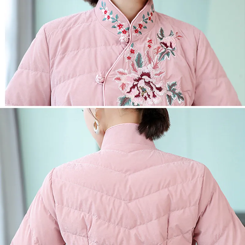 HANZANGL китайский стиль винтажная Пряжка Cheongsam хлопковая куртка зимняя длинная куртка с вышивкой Cheongsam пальто женская одежда S-3XL