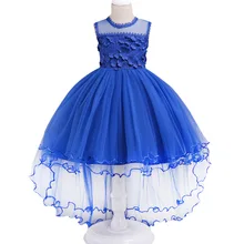 Платье с цветочным рисунком для девочек; Детские вечерние платья принцессы на Рождество; детская одежда на свадьбу и День рождения; платье с пачкой из сетки со шлейфом