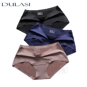 

Ice Silk Panties Sexy Underwear Seamless Women Briefs Transparent Panties for Girls Bikini Panty Mid-Rise DULASI 3pcs/Lot